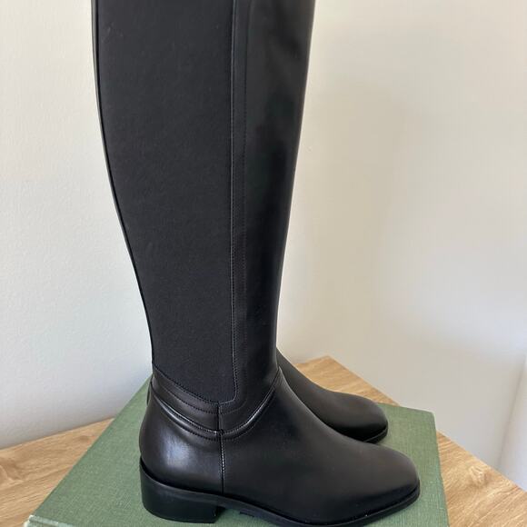 Aquatalia Leather Zip Up Block Heels Knee High Boots Black 8.5 - Picture 4 of 7